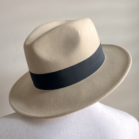 Kate Spade Beige Wool Fedora Hat Black Logo Bow Band One Size main image 14